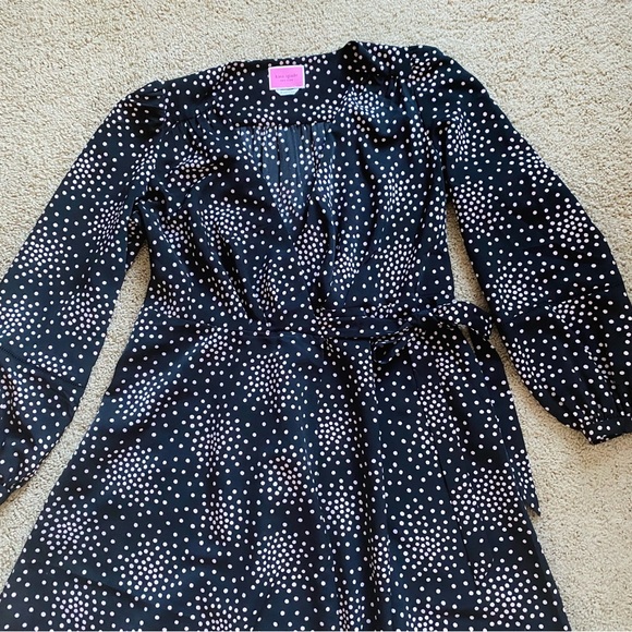 Kate Spade New York Black and Pink Festive Confetti Polka Dot Wrap Dress - Picture 6 of 9